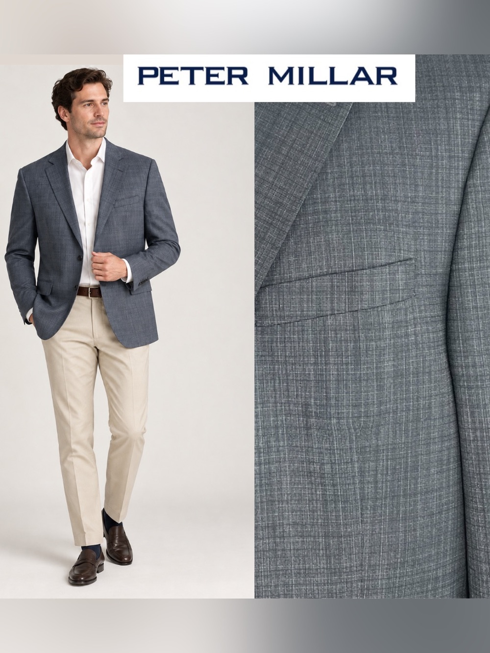 Peter Millar Men’s Gray Wool Blazer Sport Coat 2 Button Jacket Sz 48T Windowpane